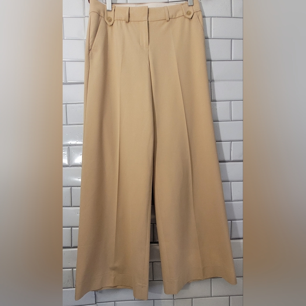 The Limited Ladies Light Tan Pant Wide Leg Flat Front Pockets Polyester Viscose